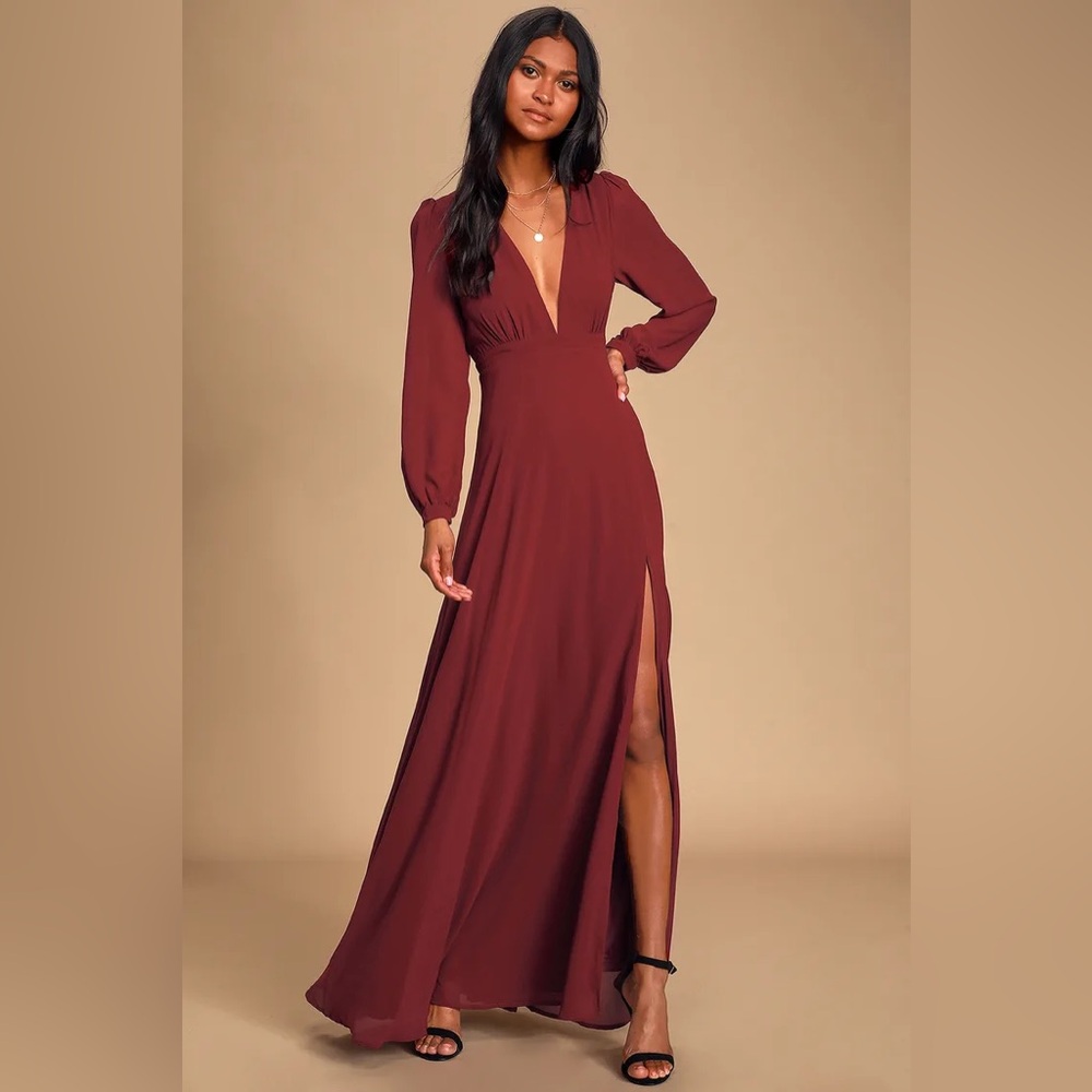 All My Life Burgundy Long Sleeve Maxi Dress